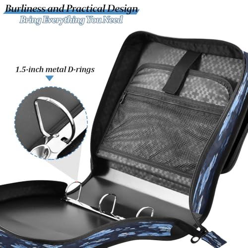 Kigai Blue Flowers 3 Ring Zipper Binder 1.5 inch D Ring Binder Organizer with Shoulder Strap Multi-Pocket Expanding File Folder Tote Bag for School Office
