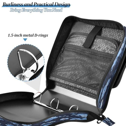 Kigai Blue Flowers 3 Ring Zipper Binder 1.5 inch D Ring Binder Organizer with Shoulder Strap Multi-Pocket Expanding File Folder Tote Bag for School Office