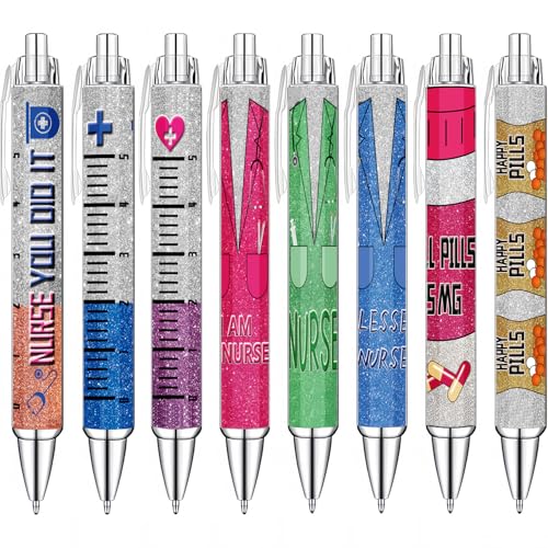 Idealmuzik 8 Nurse Ballpoint Pens,Gift for Nurse Week, Lovely Cartoon Cute Retractable Nursing Funny Ink for Medical Assistants Students Workers Office Appreciation Gifts - style: Nurse