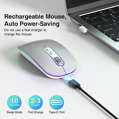 cimetech Rechargeable Wireless Mouse, 2.4G & BT Slim Mouse for MacBook with USB Receiver, Silent Click, 1600 DPI for Office Travel Mac Air Pro/PC/Laptop/Computer - color: Silver