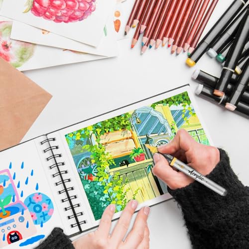 8.3x5.8 Sketch Book, Top Spiral Bound Sketch Pad, 60sheets 92lb/150gsm Bright White Paper, Acid-Free Mixed Media Paper for Painting, Dawing & Art Supplies. B-Darkgrey - color: TopSpiral-BrightWhite-Dark Grey