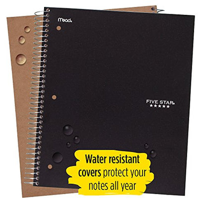 Five Star Spiral Notebooks, 5 Subject, Wide Ruled Paper, 200 Sheets, 10-1/2" x 8", Black, Blue, 2 Pack (73037) - color: Black-Blue