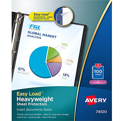 Avery Diamond Clear Heavyweight Sheet Protectors, Easy Load, 100 Document Protectors (74100) - style: 100 Pack