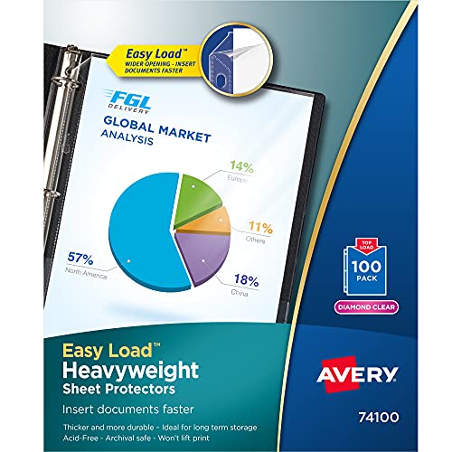 Avery Diamond Clear Heavyweight Sheet Protectors, Easy Load, 100 Document Protectors (74100) - style: 100 Pack