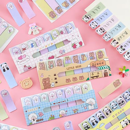 4 Pads Cute Cartoon Self-Stick Index Tabs Sticky Note Tabs Page Flags Bookmarks Mini Sticky Note Paper Page Markers Stickers for Students Books File Notebooks，120 Sheets/pad