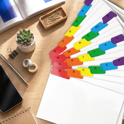 Chell 5"x8" Index Card Dividers, A-Z Tabbed, with Blank Stickers, 1 Set | Bright Colors, Heavyweight, Made of 110 lb. Cover Weight Paper, Alphabetical, Blank Stickers - size: 5"x8"