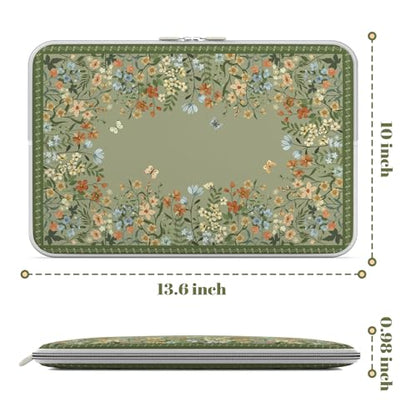 iCasso Computer Sleeve 13 inch,Stylish Girly Laptop Bag Green,13-13.6 inch Waterproof Laptop Sleeve Compatible with MacBook Neo/Air/Pro 13-14 Sleeve, HP Dell ASUS Lenovo Chromebook Notebook, Flowers - color: Green Floral, size: 13-14 Inch