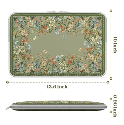 iCasso Computer Sleeve 13 inch,Stylish Girly Laptop Bag Green,13-13.6 inch Waterproof Laptop Sleeve Compatible with MacBook Neo/Air/Pro 13-14 Sleeve, HP Dell ASUS Lenovo Chromebook Notebook, Flowers - color: Green Floral, size: 13-14 Inch
