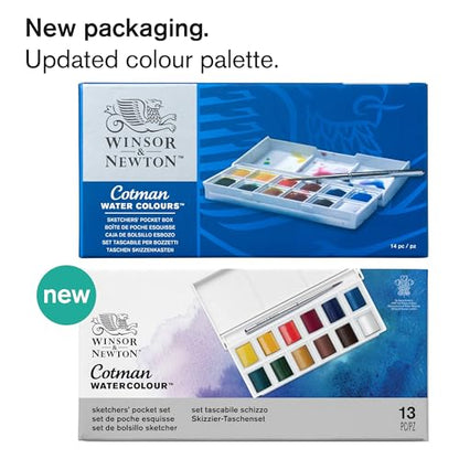 Winsor & Newton Cotman Watercolor Paint Set, Sketchers' Pocket Set, 12 Half Pan w/ Brush - style: 12 Half Pan Sketchers Pocket Set