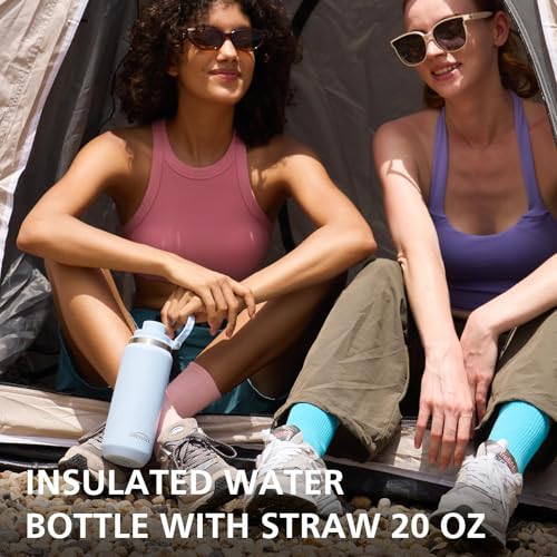 GREYLOCK 40 oz Insulated Water Bottle with Straw Lid, Leakproof Reusable Stainless Steel Vacuum Flask, 24hr Cold & Hot, Carry Handle & Silicone Spout, BPA-Free for Gym, Hiking, Travel,Blue - color: Glacier, size: 40 Ounces