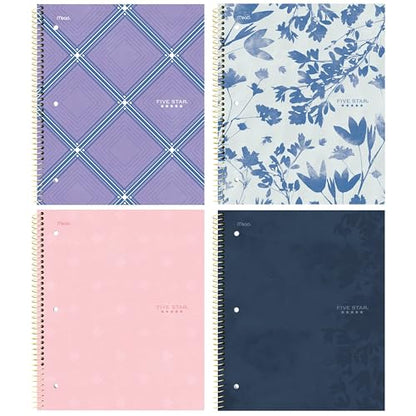 Five Star Spiral Notebook + Study App, 1 Subject, College Ruled Paper, 8-1/2" x 11", 80 Sheets, Styles, 4 Pack (850222F)