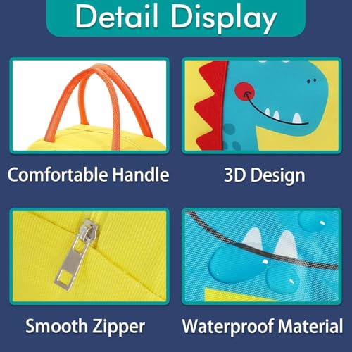 Generic Reusable Cooler Bags Cartoon Lunch Tote Bags Insulated Portable Lunch Box Bag for Work Office Picnic Beach (Yellow Dinosaur) - color: Yellow Dinosaur