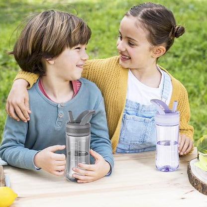 14oz Clear Kids Water Bottle with Straw Lid, BPA-Free Tritan, Measurement Scale, Sturdy Handle Wide Mouth Leak-proof Reusable Plastic Bottle for Boy& Girls, Back to School(Gray) - color: Gray