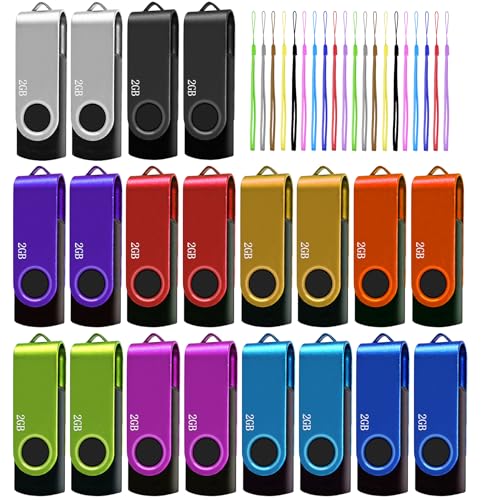 2GB 20 Pack USB Flash Drive Bulk Nicepicten Zip Drive USB 2.0 Thumb Drive | Swivel USB Memory Stick Jump Drives Multipack Pendrive with Lanyard for Storage Backup ( Colorful 2GB 20PCS) - color: 20PCS, size: 2GB