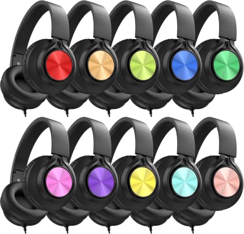 AILIHEN Kids School Headphones Bulk 10 Pack with Mic, 3.5mm Jack | K-12 Classroom Students Use, Online Learning, Library & Testing, Durable, Foldable, All-Day Comfort, For Chromebook & Tablet - color: Muiticolor