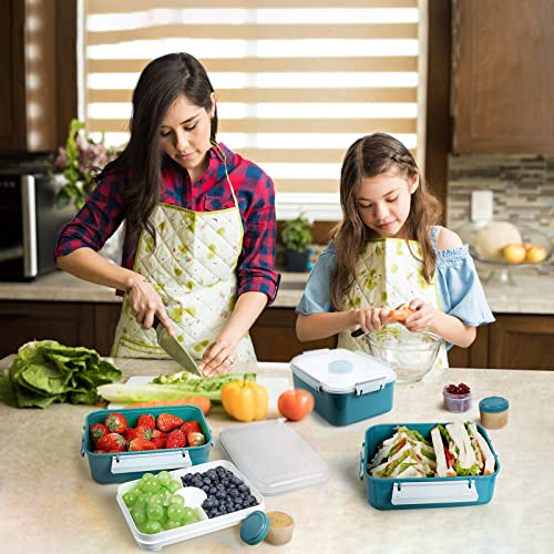 47oz Salad Lunch Container To Go, 3 Pack Salad Bowls Bento Lunch Boxes | Food Storage Meal Prep Containers with Tray/Dressing Containers for Salad, Snacks,Fruit, BPA Free, Microwave Dishwasher Safe - color: Navy & Navy & Navy