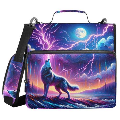 Galaxy Forest Wolves Zipper Binder Bag 3 Ring Binder with Shoulder Strap Zip Up 500 Sheets Capacity Multi Pockets for School Office Supplies - color: Multi585, size: Fit 500 Sheets