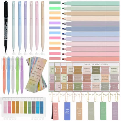 HRFGWDD Bible Study Supplies Kit for Women 76PCS Bible Journaling Kit with Bible Tabs for Women,Bible Highlighters and Pens, Bookmark, Stationary Gift Set for Christian Girls - color: 76pcs