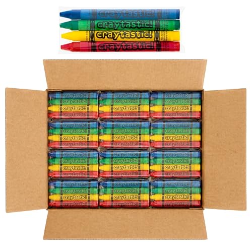 Craytastic! 52 Sets of 4-Packs in Cello (208 Count total bulk Crayons) - Large Box of Crayons Bulk For School Teachers, Restaurants, Party Favors, Crayon Packs, Non-Toxic