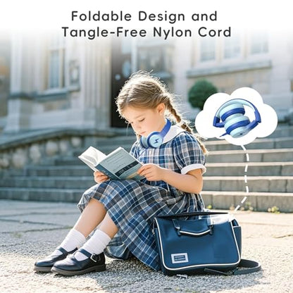 Candy Bila Kids Headphones, Wired Headphones for Kids Over Ear with Microphone, Foldable Headphone for Learning & Entertainment,Light Blue - color: Light Blue