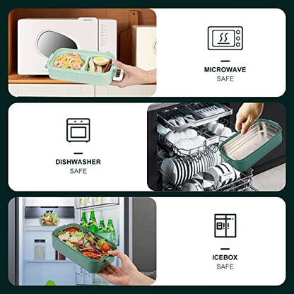 2-Tier Bento Lunch Box for Women & Adults with Insulated Lunch Bag | 50 OZ Large Capacity Bento Box with BPA-Free Utensils & Cup & Sauce Container, Leakproof, Microwave Safe for Work & Meal Prep - color: Green