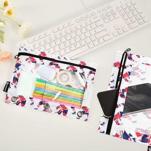 Binder Pencil Pouches Ice Hockey Pen Case Cartoon Players | Clear Window 3 Rings, Cosmetic Bags School Office Supplies Cosmetic Makeup Bag 2 Psc - color: Multicolored-4