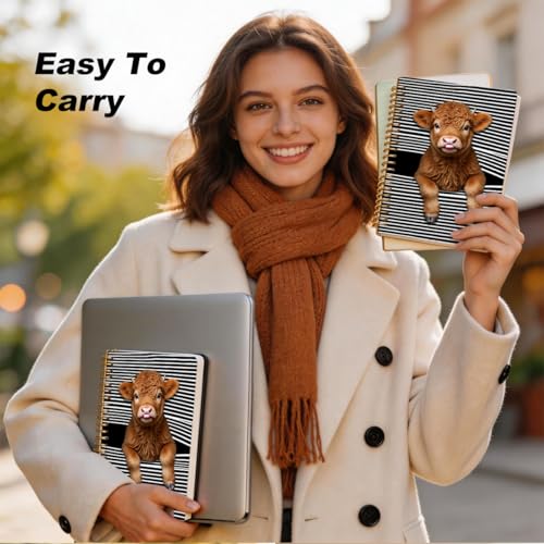 2 Pcs Funny Highland Cow A5 Spiral Notebook 160 Pages, Cow Gifts for Women | Cute Cows Themed Journal Notebook, College Ruled Spiral Notebooks, Hardcover Journals for Writing Office, School Supplies - color: Multicolour 0033