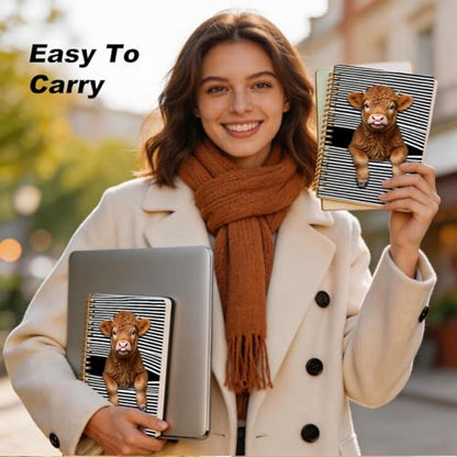 2 Pcs Funny Highland Cow A5 Spiral Notebook 160 Pages, Cow Gifts for Women | Cute Cows Themed Journal Notebook, College Ruled Spiral Notebooks, Hardcover Journals for Writing Office, School Supplies - color: Multicolour 0033