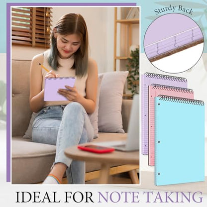 MotiMind 10 Pack 8.5" x 11" Top Spiral Notebook with 3 Hole Punched Legal Pads College Ruled Notepad 50 Sheets Hard Cardboard Paper Wirebound Notepad for Office School Business(Pink, Blue, Purple) - color: Pink, Blue, Purple