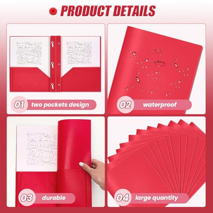 Lincia 100 Pcs Plastic Folders with Pockets and Prong Folders with Prongs 2 Pockets for Office, School for Students, Teachers, Office Workers(Red) - color: Red