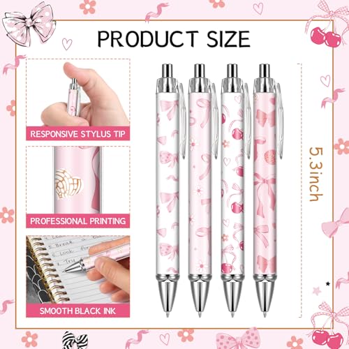 Pink Ballpoint Pens Favors - Retractable 24 Pcs Black Gel Ink Ball Point Pen Fine Cute Coquette Bow Tie Writing Supplies Fancy Gifts for Lovers Girls Nurse Teacher Assistants Office Work - style: Bow