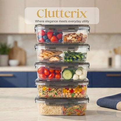 Compartmentalized Plastic Airtight Food Storage Containers with Vented Lids, 3-Compartment Design, BPA-Free, 5-Pack (5.5 Cups Each) for Meal Prep and Portion Control - size: Pack of 5 (5.5 Cup)
