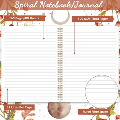 Spiral Notebook - Notebooks Spiral Bound with Back Pocket, Journal Notebook | Spiral Journal for Women, 8.5" x 10.5", 144 Pages, College Ruled Writing Notebook, 100gsm Paper, for Office & School