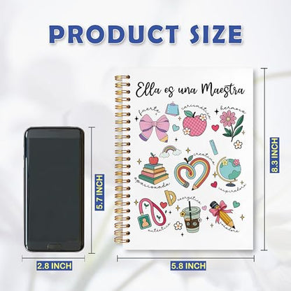 JUDFNCDE Spanish Teacher Appreciation Gifts Spiral Notebook 5.5 x 8.3 for Work Study, Regalos Para Maestras Mujeres, Maestra Gifts Hardcover Notebook Journal for Women - color: Spanish Teacher