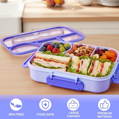 Bento Box for Adults,4 Compartments Lunch Box, Snack Containers Reusable Lunch Containers Drop-Proof, Dishwasher Safe & Made with BPA-Free Materials, Blue - color: Blue