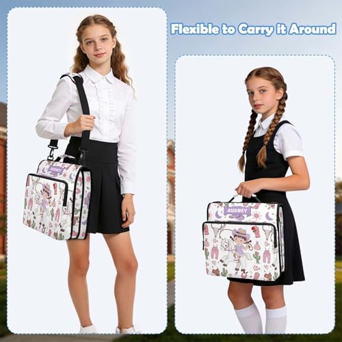Custom Name Trapper Keeper Binder Cute Cowgirl Wild West Purple 2 Inch Zipper Binder with 14 Inch Laptop Sleeve, High Capacity Water-Resistant Binder Organizer Bag with Handle, Graduation Gift - color: Option F