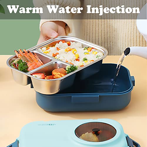 3 Compartments Bento Lunch box with Soup Bowl, Insulated Lunch Bag and Portable Utensils, Stainless Steel Camera Lunch Containers，Leak Proof Bento Box for Adults Men Women… - color: 900ml-Blue