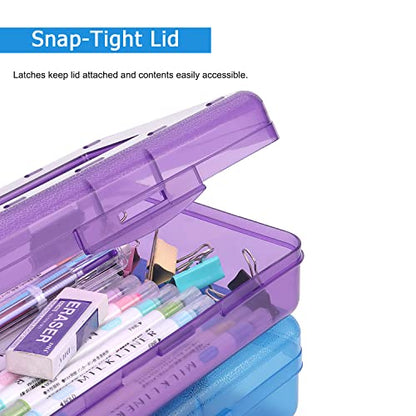 Tamaki 1 Pack Plastic Pencil Box Large Capacity, Purple | Clear Boxes with Snap-tight Lid Stackable Design and Stylish Office Supplies Storage Organizer - color: Purple