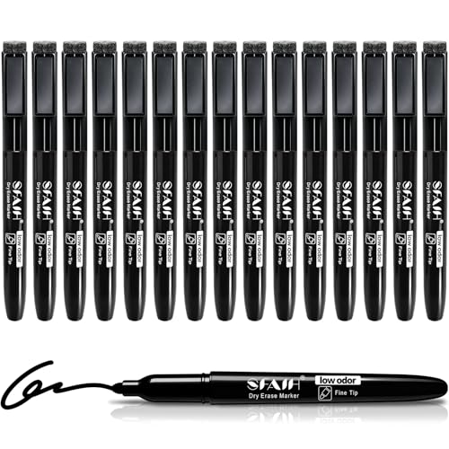 SFAIH Black Magnetic Dry Erase Markers, Fine Tip 1-2mm Bold Point Markers for Home Scheduling & To-Do Lists, Low Odor Whiteboard Markers with Eraser Cap for Writing Practice, Labeling & Organization - color: Black