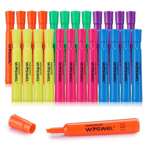 WOSWEL Highlighters Bulk, 24 Pack Tank Style Highlighters Assorted Fluorescent Colors Set, 6 Bright Colors Chisel Tip Highlighter Markers for Kid and Adult Coloring, Highlighting as School Supplies - style: 24 Count 6 Assorted Colors