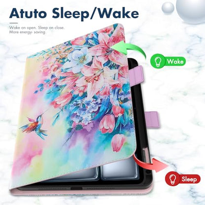 Dteck for iPad Air 13-inch Case 2024,iPad Case 12.9" Pro 6th/5th/4th/3rd Gen 2022/2021/2020/2018,Premium PU Leather Folio Stand Cover with Pencil Holder Auto Wake/Sleep Protective Cases,Hummingbirds - color: 01 Hummingbirds
