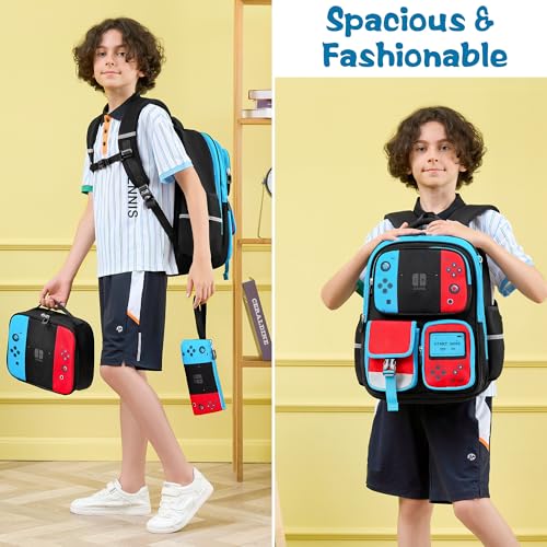Fimibuke Kids Backpack for School Boys, 3 PCS Gamer Teen Boys Backpack with Lunch Box & Pencil Case, Gaming Bookbag for Kid Children Student Kindergarten Elementary Middle High School Travel Backpacks - color: Black