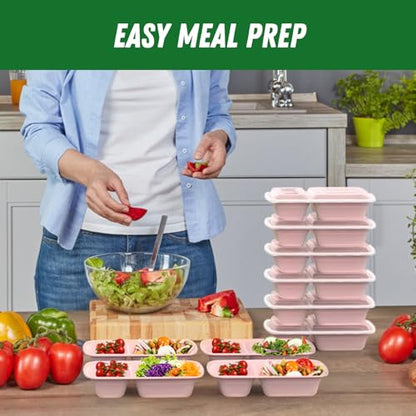 Dealusy 50 Pack (100-Piece) 28 oz Meal Prep Containers Reusable with Lids 2-Compartment, Sturdy Leakproof Food Safe, Microwave Freezer Dishwasher Safe, To Go Take Out Plastic Food Storage, Pink - color: Pink