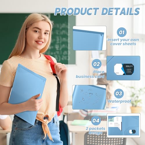 Henoyso 36 Pack Dusty Blue Plastic Folders with Clear Front Pockets Heavy Duty File Folders with 2 Pockets and Card Slot for Student Communication School Office Presentation Report - color: Dusty Blue