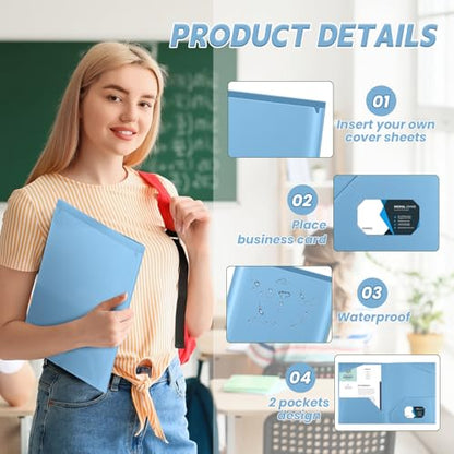 Henoyso 36 Pack Dusty Blue Plastic Folders with Clear Front Pockets Heavy Duty File Folders with 2 Pockets and Card Slot for Student Communication School Office Presentation Report - color: Dusty Blue