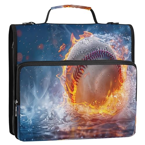 3 Ring Zipper Binder Firing Baseball Binder Organizer Portfolio with File and Shoulder Strap & Handle Large Capacity File Folder - color: Firing Baseball