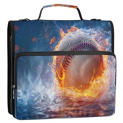 3 Ring Zipper Binder Firing Baseball Binder Organizer Portfolio with File and Shoulder Strap & Handle Large Capacity File Folder - color: Firing Baseball