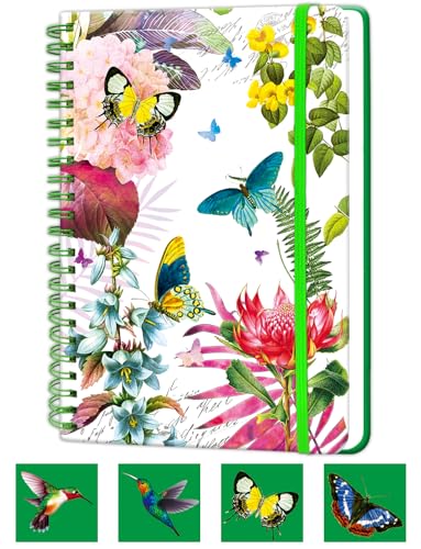 A5 Small Spiral Notebook, 5.7x8.5 Inch 160 Line Page Hardback Small Notepad | Floral Spiral Bound Notebook Journals Wide College Ruled for Work Writing Note Taking Meeting School Gifts | Style-C - color: yellow butterfly