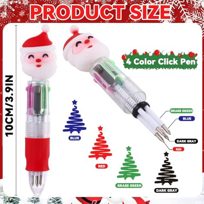 Vellibring 24PCS Christmas Multicolor Ballpoint Pens 4 Colors in 1, Retractable 0.7mm Cartoon Cute Fun Pens Santa Snowman Writing Pens for Holiday Party School Supplies Students Rewards - style: Christmas-24pcs