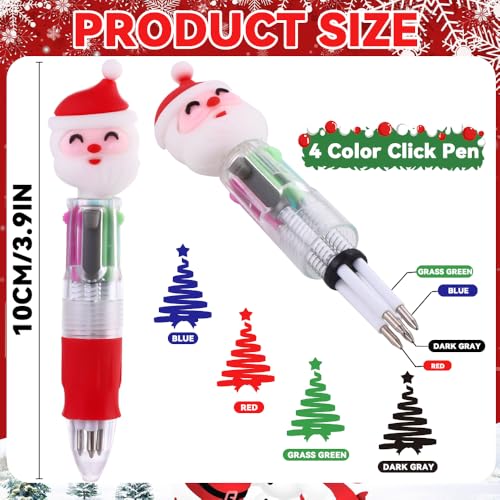 Vellibring 24PCS Christmas Multicolor Ballpoint Pens 4 Colors in 1, Retractable 0.7mm Cartoon Cute Fun Pens Santa Snowman Writing Pens for Holiday Party School Supplies Students Rewards - style: Christmas-24pcs